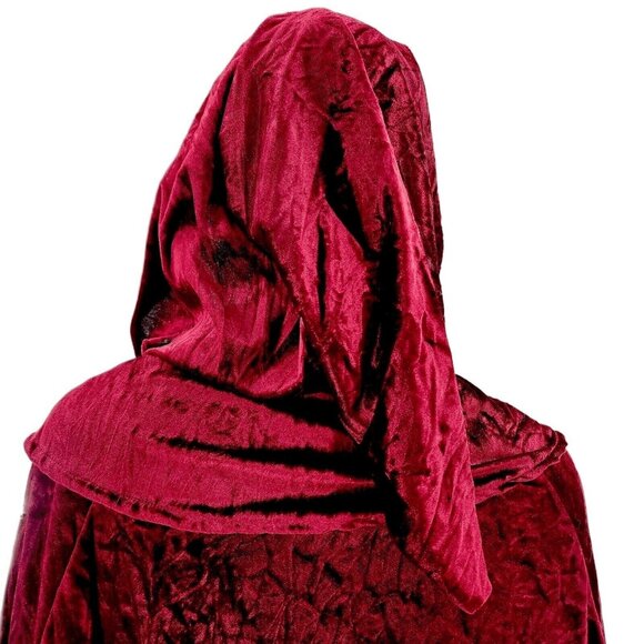 Von Lancelot Hooded Crushed Red Velvet Cape Cloak Halloween 40"L One SZ Costume - Picture 4 of 10